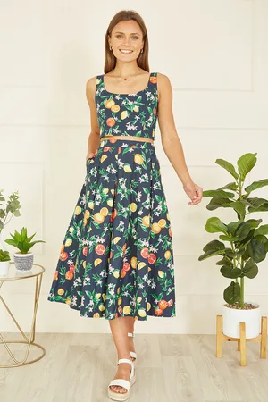 Yumi Womens Organic Cotton Citrus Print Crop Top - Size 14 UK