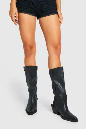Boohoo Womens Embossed Pointed Western Knee High Boots - - Size UK 7