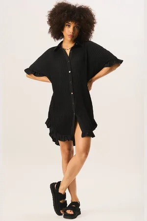 Gini London Womens Plisse Frill Detail Oversized Shirt Dress - - Size Small/Medium