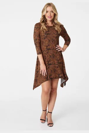 Izabel London Womens Animal Print 3/4 Sleeve Jumper Dress - - Size UK 8