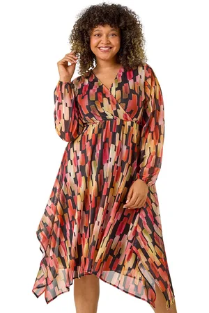 Roman Womens Curve Abstract Print Wrap Dress - - Size UK 26-28
