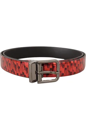 Dolce & Gabbana Mens Herringbone Leather Gray Tone Buckle Belt - Size 90 cm