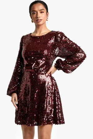 Boohoo Womens Petite Sequin Tie Back Skater Dress - - Size 12 UK