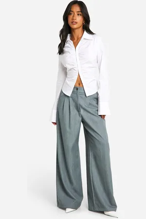 Boohoo Womens Petite Pleat Detail Extreme Wide Leg Trousers - - Size 16 UK