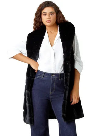 Roman Womens Faux Fur Longline Gilet - - Size 12 UK