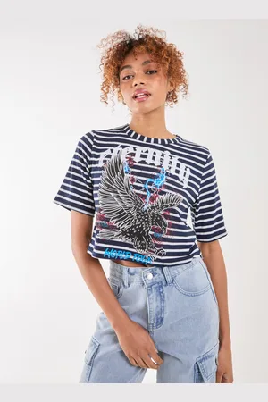 Pink Vanilla Womens Striped Printed Graphic Tee - - Size Medium