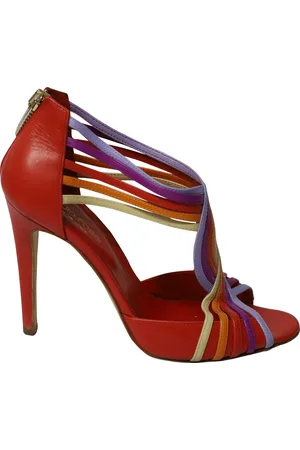 Sergio Rossi Pre-owned Womens Peep Toe Zip Back Heels in Multicolor Leather - - Size EU 36