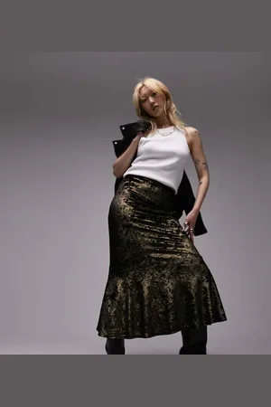 Topshop Womens crushed velvet fishtail maxi skirt in metallic - Size 10 UK