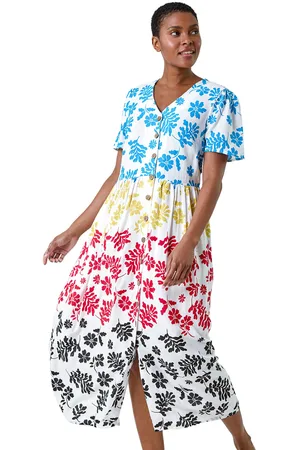 Roman Womens Colourblock Floral Button Tiered Dress - - Size 12 UK