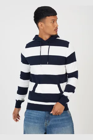 Brave Soul Mens Cotton Striped Knit Hoody - Size Large