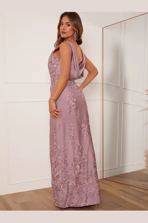 Chi Chi London Womens Embroidered Lace Cowl Back Maxi Dress in - Size 8 UK