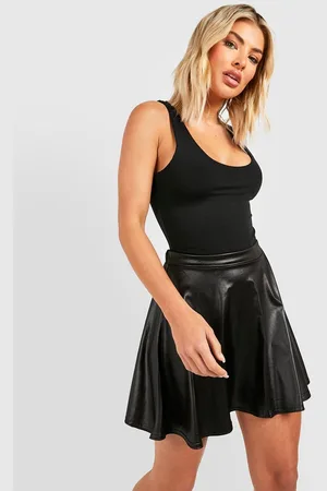 Boohoo Womens High Waisted Leather Look Skater Skirt - - Size 6 UK