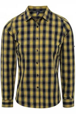 Premier Unisex Womens/Ladies Mulligan Check Long Sleeve Shirt ( /Navy) Cotton - Size 2XL