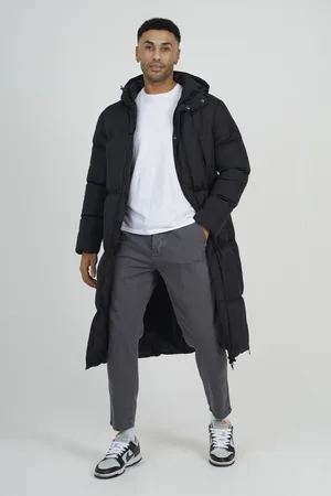 Brave Soul Mens Longline Padded Hooded Jacket - Size Small