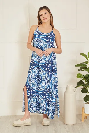 Mela Womens Tile Print Maxi Dress With Side Split Hem viscose - Size Medium