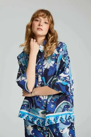 Gusto Womens Printed Satin Shirt - - Size UK 12-14 (Womens)
