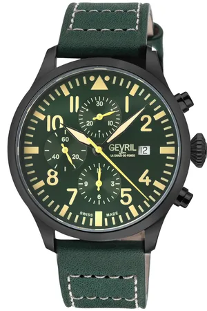 Gevril Mens Vaughn Chronograph Dial Leather Swiss Automatic ETA 7750 Watch - One Size
