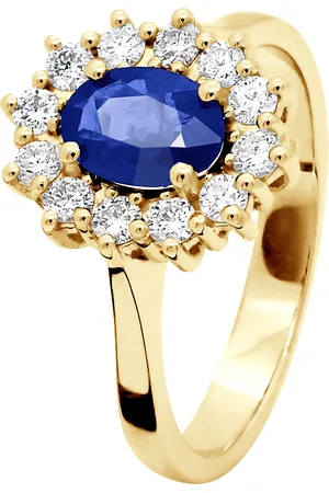 Diadema Womens - Ring - Sapphire surrounded by Diamonds - Yellow Gold - - Size O 1/2