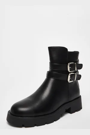 Quiz Womens Faux Leather Double Buckle Ankle Boot - Size UK 4