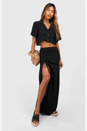 Boohoo Womens Hammered Boxy Crop Shirt & Ruched Maxi Skirt - - Size 14 UK