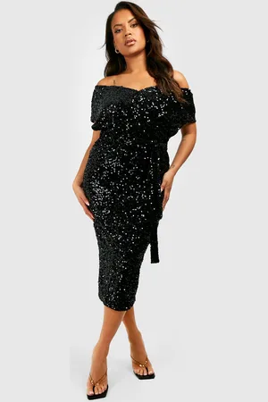 Boohoo Womens Plus Sequin Off The Shoulder Wrap Midi Dress - - Size 22 UK