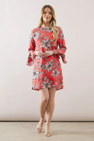 wallis Womens Printed Viscose Ruffle Sleeve Shift Dress - - Size 8 UK