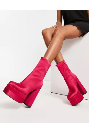ASOS Womens Encore high-heeled platform boots in satin - Size UK 4