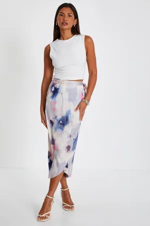 Quiz Womens Multicoloured Marble Print Wrap Midi Skirt - - Size 8 UK