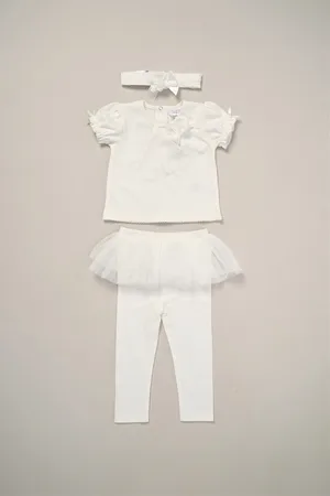 Rock a bye baby Rose Ribbon Detail Top, Tutu Leggings and Headband Outfit Set - - Size 9-12M