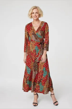 Izabel London Womens Peacock Print Wrap Dress Jersey - Size 8 UK