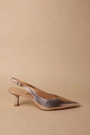 Oasis Womens Dolly Metallic Textured Kitten Heel Slingback Court Shoe - - Size UK 4
