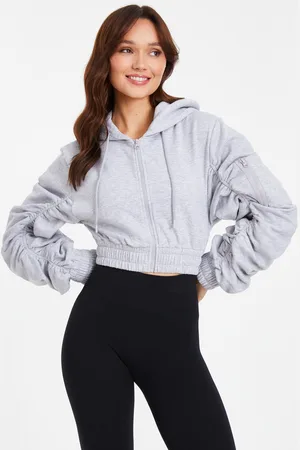 Quiz Womens Ruched Sleeve Cropped Hoodie - Size Medium