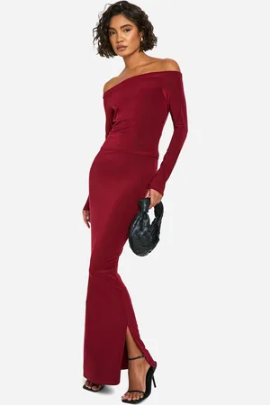 Boohoo Womens Tall Double Slinky Bardot and Maxi Skirt Set - - Size 16 UK