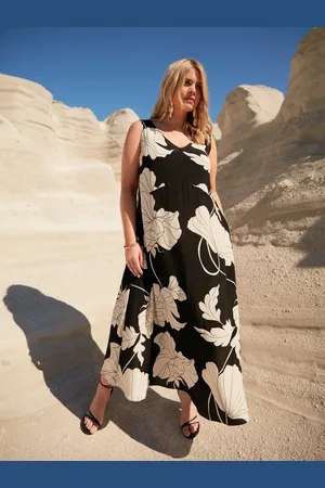 Live Unlimited London Womens Mono Floral V-Neck Maxi Swing Dress - - Size 16 UK