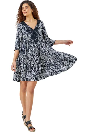 Roman Womens Aztec Print Lace Detail Smock Dress - - Size 10 UK