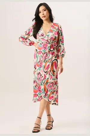 Gini London Womens Multi Print Wrap Midi Dress - - Size 14 UK