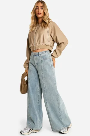 Boohoo Womens Seam Detail Extreme Wide Leg Denim Jeans - Cotton - Size 16 UK