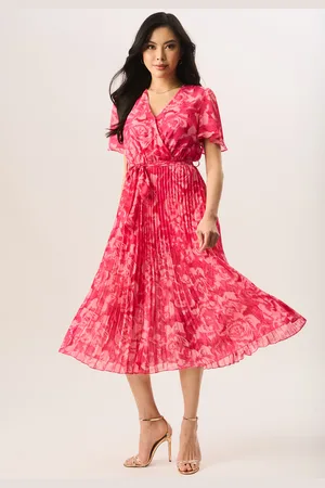 Gini London Womens Floral Angel Sleeves Pleated Midi Wrap Dress - Size 14 UK