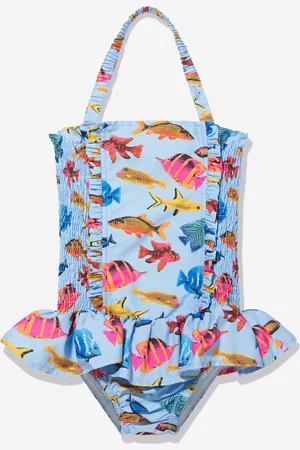 Rachel Riley Girls Tropical Fish Ruched Swimsuit in - Size 7Y