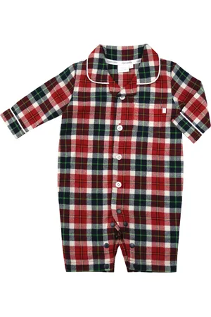Mini Vanilla Baby Boys Christmas Woven Check All-in-One Pyjamas - Cotton - Size 3-6M