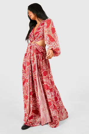 Boohoo Womens Petite Tile Print Ring Detail Cut Out Maxi Dress - - Size 8 UK