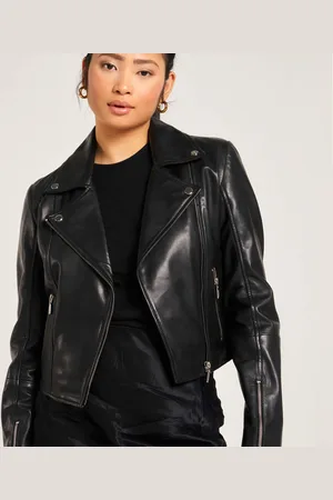 Barneys Originals Womens Real Leather Simple Biker Jacket - - Size 14 UK