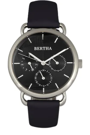 Bertha Womens Gwen Leather-Band Watch w/Day/Date - Stainless Steel - One Size