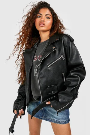 Boohoo Womens Petite Faux Leather Oversized Biker Jacket - - Size 8 UK