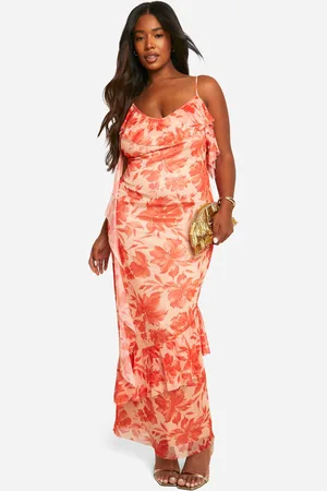 Boohoo Womens Plus Floral Print Ruffle Maxi Dress - - Size 28 UK