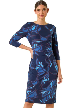 Roman Womens Floral Print Ruched Stretch Dress - - Size 16 UK