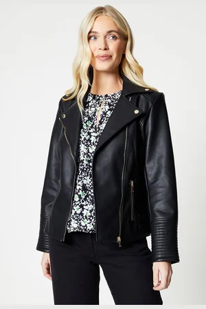 wallis Womens Petite Faux Leather Biker Jacket viscose - Size 20 UK