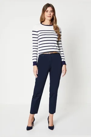 wallis Womens Stretch Cigarette Belted Trousers - Cotton - Size 16 UK