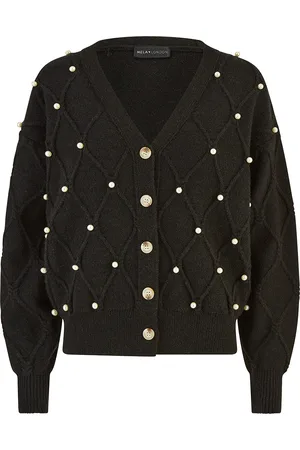 Yumi Womens Pearl Cable Knit Cardigan - Size Medium