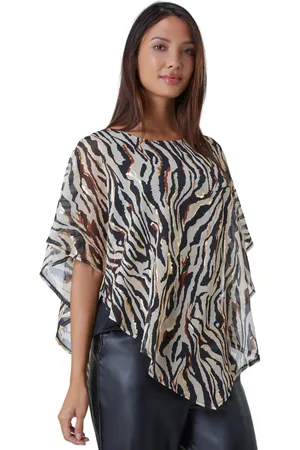 Roman Womens Animal Foil Overlay Stretch Top - - Size 10 UK